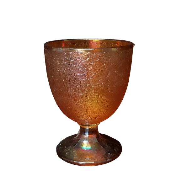 Vintage Imperial Crackle Marigold Carnival Glass Goblet Tumbler Wine Candy Dish - Picture 1 of 8